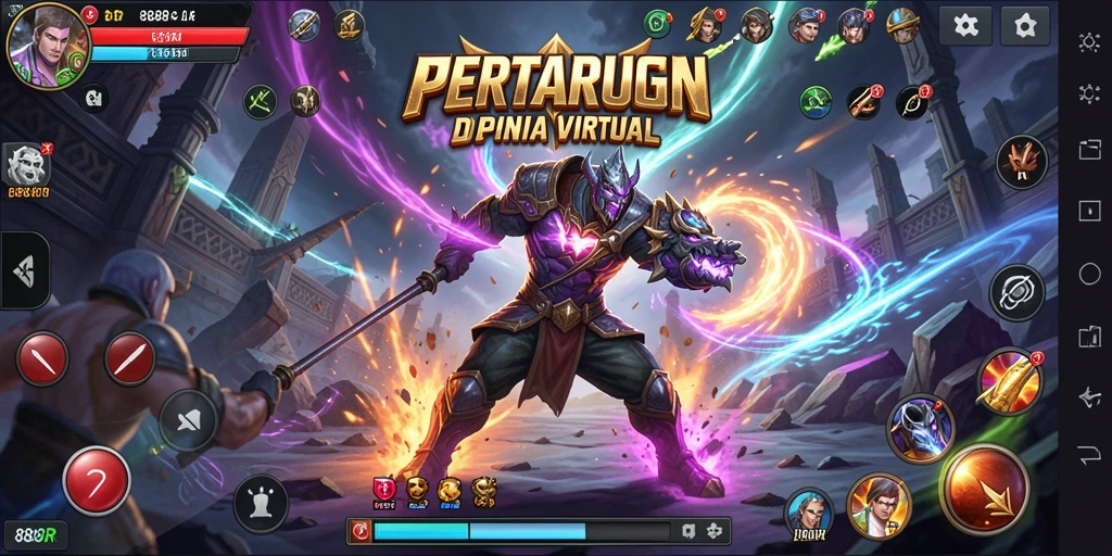 Screenshot menampilkan pertarungan seru antar karakter di 888R.