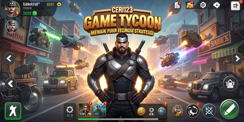 Tampilan gameplay CERI123 yang menampilkan simulasi strategi bisnis.