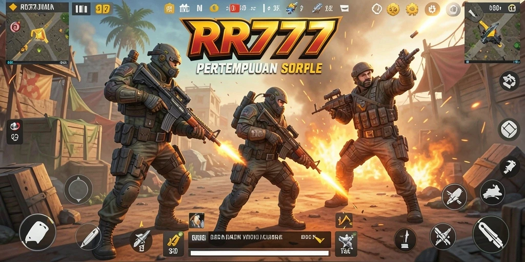 Screenshot gameplay RR777 yang menunjukkan aksi Battle Royale yang intens.