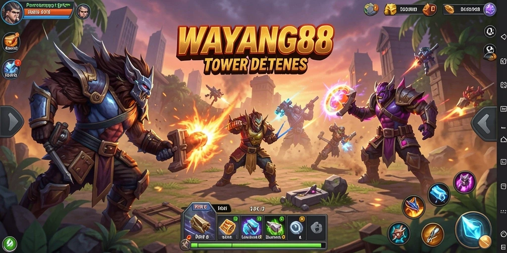 Screenshot utama WAYANG88 menampilkan aksi seru dalam gameplay Tower Defense.